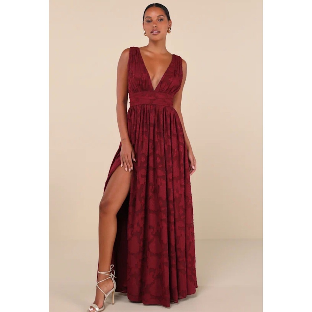 Lulus Sweet Sophistication Burgundy Burnout Floral Maxi Dress Women's XL formal